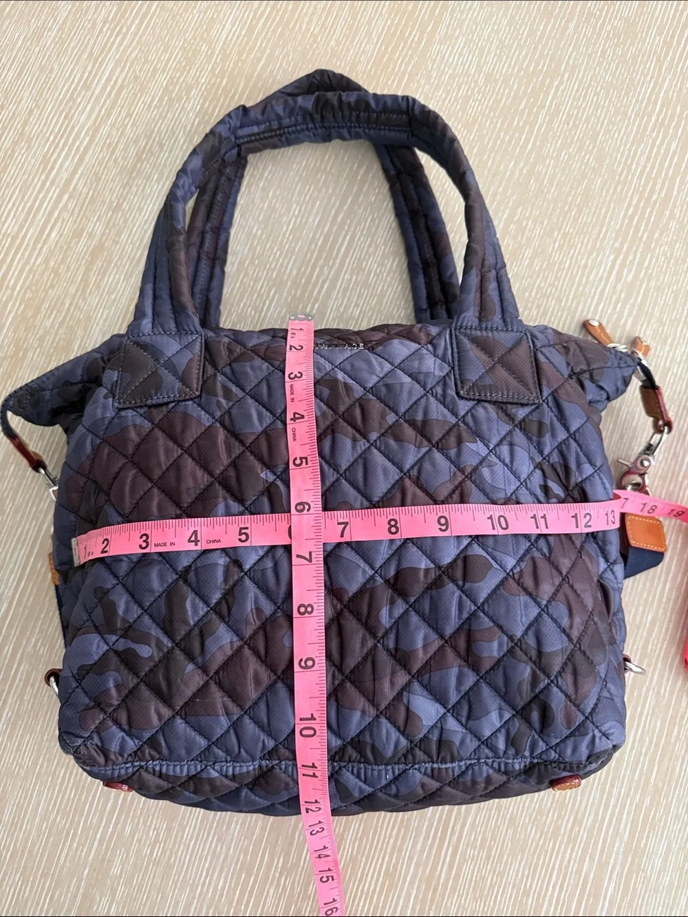 MZ Wallace Sutton Quilted Tote in Dark Navy Camo with Matching Pouch 229